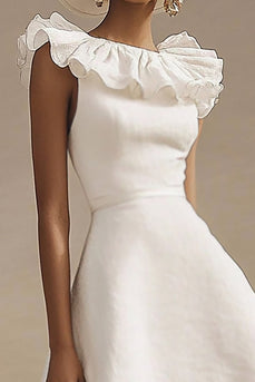 Ivory A Line High-Low Ruffled Boho Western Wedding Dress