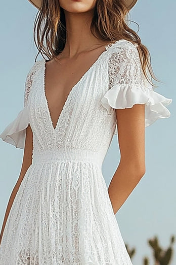 Queendancer Women Ivory Boho Lace Western Wedding Dress with Sleeves Deep V-Neck A Line High-Low Cowgirl Wedding Dress queendancer Queendancer Women Ivory Boho Lace Western Wedding Dress with Sleeves Deep V-Neck A Line High-Low Cowgirl Wedding Dress queendancer