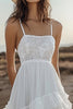 Load image into Gallery viewer, Ivory Chiffon A Line High-Low Boho Western Wedding Dress with Lace