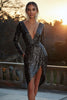 Load image into Gallery viewer, Sparkly Black Long Sleeves Tight Short Sequin Cocktail Dress with Slit