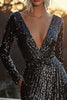 Load image into Gallery viewer, Sparkly Black Long Sleeves Tight Short Sequin Cocktail Dress with Slit