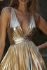 Load image into Gallery viewer, Sparkly Deep V-Neck Gold Short Metallic Cocktail Dress with Pleats