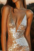 Load image into Gallery viewer, Sparkly Deep V-Neck Gold Tight Sequin Short Cocktail Dress