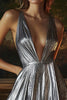 Load image into Gallery viewer, Sparkly Silver Deep V-Neck Grey Short Metallic Cocktail Dress
