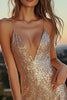 Load image into Gallery viewer, Sparkly Gold Tight Sequin Cocktail Dress with Asymmetrical