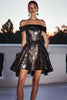 Load image into Gallery viewer, Sparkly Black Off the Shoulder Short A Line Sequin Cocktail Dress