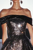 Load image into Gallery viewer, Sparkly Black Off the Shoulder Short A Line Sequin Cocktail Dress