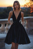 Load image into Gallery viewer, Short Black Deep V-Neck Velvet Cocktail Dress with Sash
