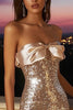 Load image into Gallery viewer, Sparkly Strapless Short Champagne Sequin Cocktail Dress with Bow