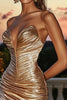 Load image into Gallery viewer, Sparkly Sweetheart Metallic Gold Ruched High-Low Cocktail Dress