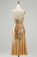 Load image into Gallery viewer, Sparkly Sweetheart Metallic Gold Ruched High-Low Cocktail Dress