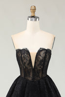 Load image into Gallery viewer, Black Lace Sweetheart High-Low Cocktail Dress with Ruffles