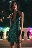 Load image into Gallery viewer, Sparkly Dark Green Bodycon Sequin Short Cocktail Dress with Halter