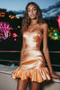 Load image into Gallery viewer, Strapless Short Light Orange Bodycon Cocktail Dress with Ruffles