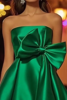 Short Strapless Green Satin Homecoming Dress with Bow
