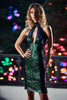 Load image into Gallery viewer, Sparkly Dark Green Short Bodycon Sequin Cocktail Dress with Keyhole