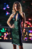Load image into Gallery viewer, Sparkly Dark Green Short Bodycon Sequin Cocktail Dress with Keyhole