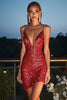 Load image into Gallery viewer, Sparkly Spaghetti Straps Red Short Bodycon Sequin Cocktail Dress