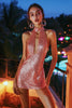 Load image into Gallery viewer, Sparkly Short Pink Bodycon Sequin Cocktail Dress with Keyhole
