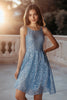 Load image into Gallery viewer, Sparkly Blue A Line Short Sequin Cocktail Dress