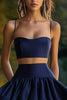 Load image into Gallery viewer, A Line Short Navy 2 Piece Tiered Cocktail Dress with Ruffles