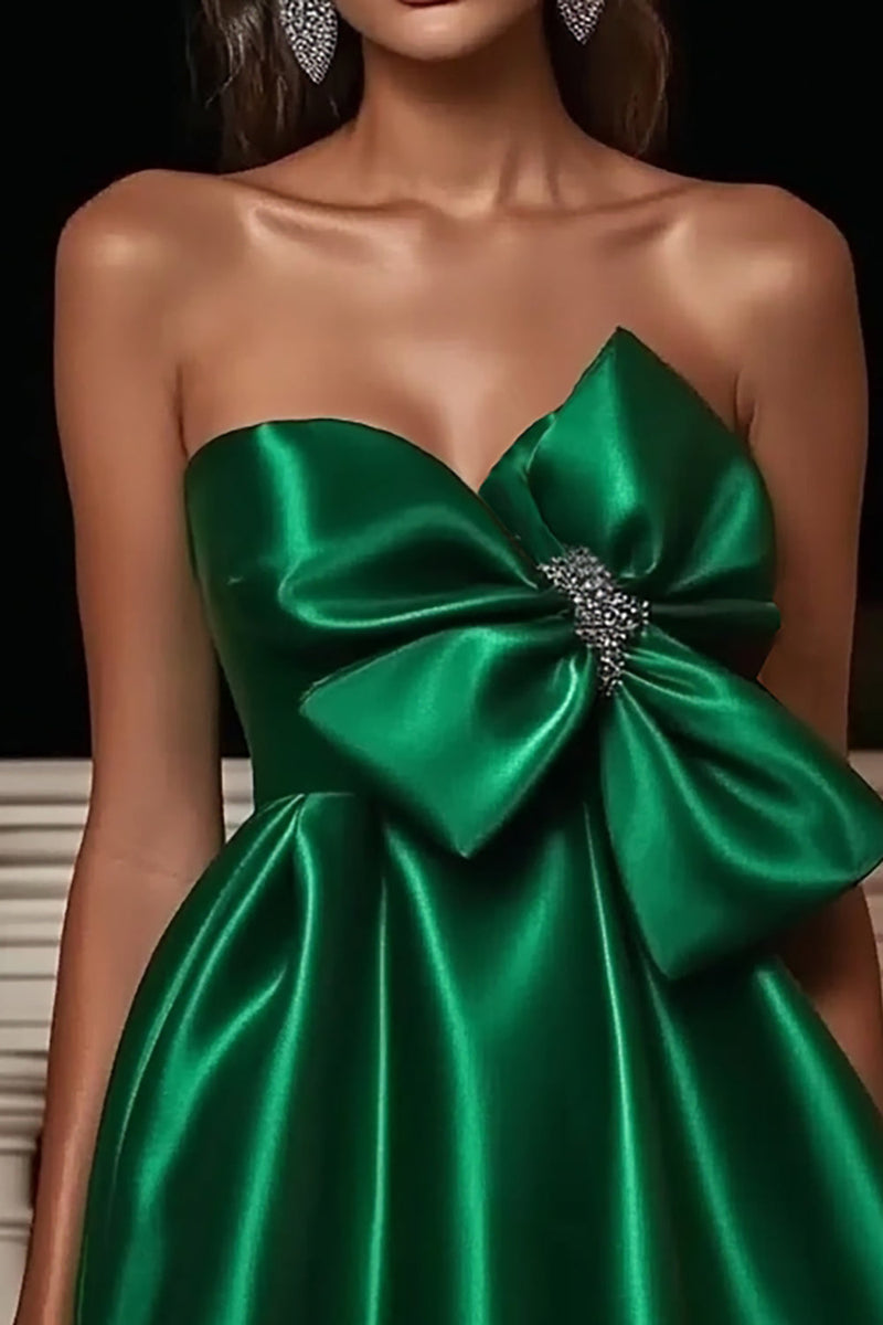 Load image into Gallery viewer, Sparkly Green Sweetheart Short Satin Homecoming Dress with Bow