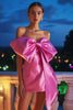 Load image into Gallery viewer, Short Fuchsia Strapless Satin Homecoming Dress with Bow