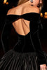 Load image into Gallery viewer, Black Off the Shoulder Short Velvet Homecoming Dress with Sleeves