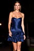 Load image into Gallery viewer, Navy Strapless Corset Satin Short Ruffles Homecoming Dress