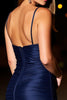 Load image into Gallery viewer, Navy Spaghetti Straps Satin Ruched Short Cocktail Dress