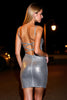 Load image into Gallery viewer, Sparkly Silver Spaghetti Straps Bodycon Cocktail Dress with Sequin