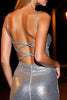 Load image into Gallery viewer, Sparkly Silver Spaghetti Straps Bodycon Cocktail Dress with Sequin