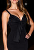 Load image into Gallery viewer, Black V-Neck Short Ruched Bodycon Cocktail Dress with Bow