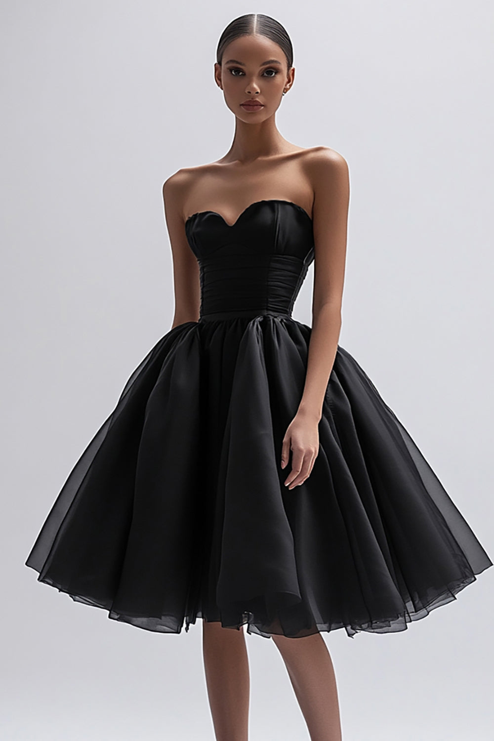 Black Sweetheart A Line Midi Cocktail Dress with Tulle