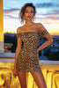Load image into Gallery viewer, Khaki Off the Shoulder Leopard Print Short Bodycon Cocktail Dress