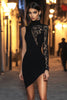 Load image into Gallery viewer, High Neck Black Lace Bodycon Short Cocktail Dress with Sleeves