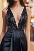 Load image into Gallery viewer, Sparkly Black Deep V-Neck Sequin Asymmetrical Cocktail Dress