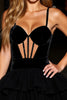 Load image into Gallery viewer, Black Short Corset Tiered Velvet Homecoming Dress with Ruffles