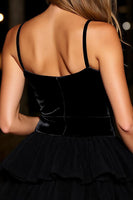 Load image into Gallery viewer, Black Short Corset Tiered Velvet Homecoming Dress with Ruffles