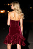 Load image into Gallery viewer, Sparkly Burgundy Short Ruffled Velvet Homecoming Dress with Rhinestones