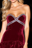 Load image into Gallery viewer, Sparkly Burgundy Short Ruffled Velvet Homecoming Dress with Rhinestones