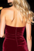 Load image into Gallery viewer, Sparkly Burgundy Short Ruffled Velvet Homecoming Dress with Rhinestones