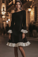 Load image into Gallery viewer, Black and White A Line Short Ruffled Cocktail Dress with Sleeves