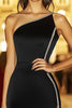 Load image into Gallery viewer, Sparkly Black One Shoulder Short Bodycon Cocktail Dress with Slit