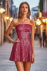 Load image into Gallery viewer, Sparkly Strapless A Line Short Sequin Fuchsia Homecoming Dress