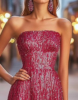 Sparkly Strapless A Line Short Sequin Fuchsia Homecoming Dress