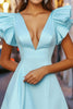 Load image into Gallery viewer, Sky Blue A Line Deep V-Neck Short Cocktail Dress with Ruffles