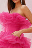 Load image into Gallery viewer, Fuchsia Short Strapless Tulle Tiered Homecoming Dress with Ruffles
