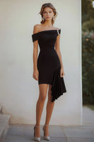 Load image into Gallery viewer, Black One Shoulder Short Bodycon Cocktail Dress