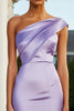 Load image into Gallery viewer, Lilac Tight Short Satin One Shoulder Homecoming Dress